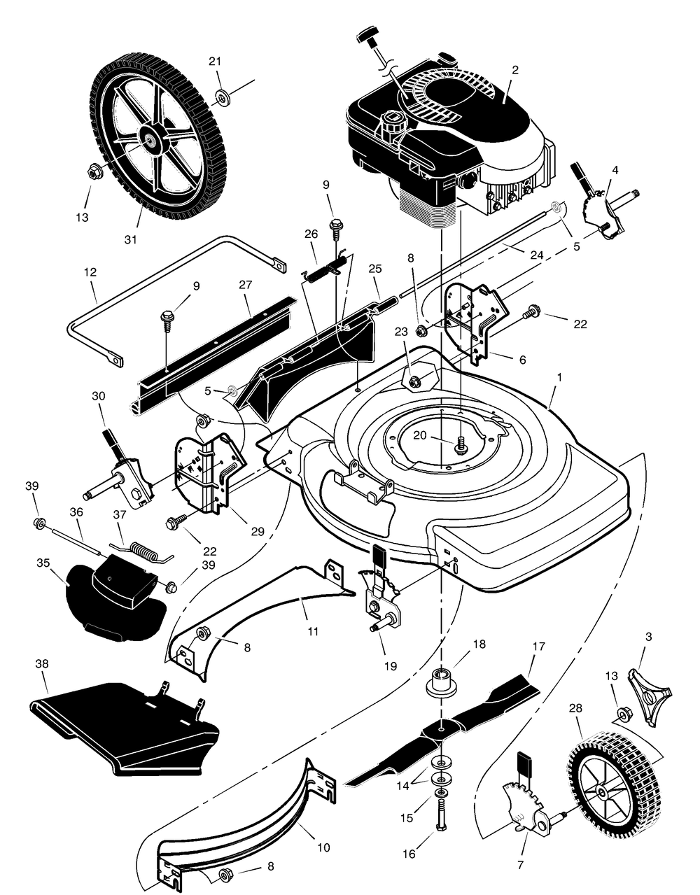 Mower Housing Assembly Diagram and Parts List for 223210X692A 2003 Briggs and Stratton Lawn Mower